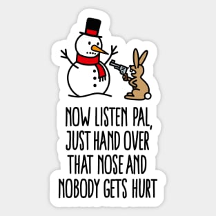 Funny Christmas snowman carrot rabbit gun comic  carrot nose with gun Sticker